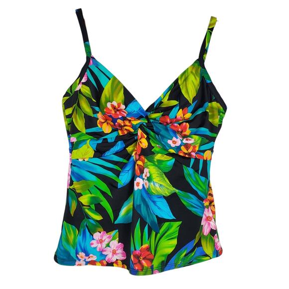 Miraclesuit 2 PC Roswell TANKINI SWIMSUIT Sz 12 Black Tropical Floral Underwire - Picture 4 of 16
